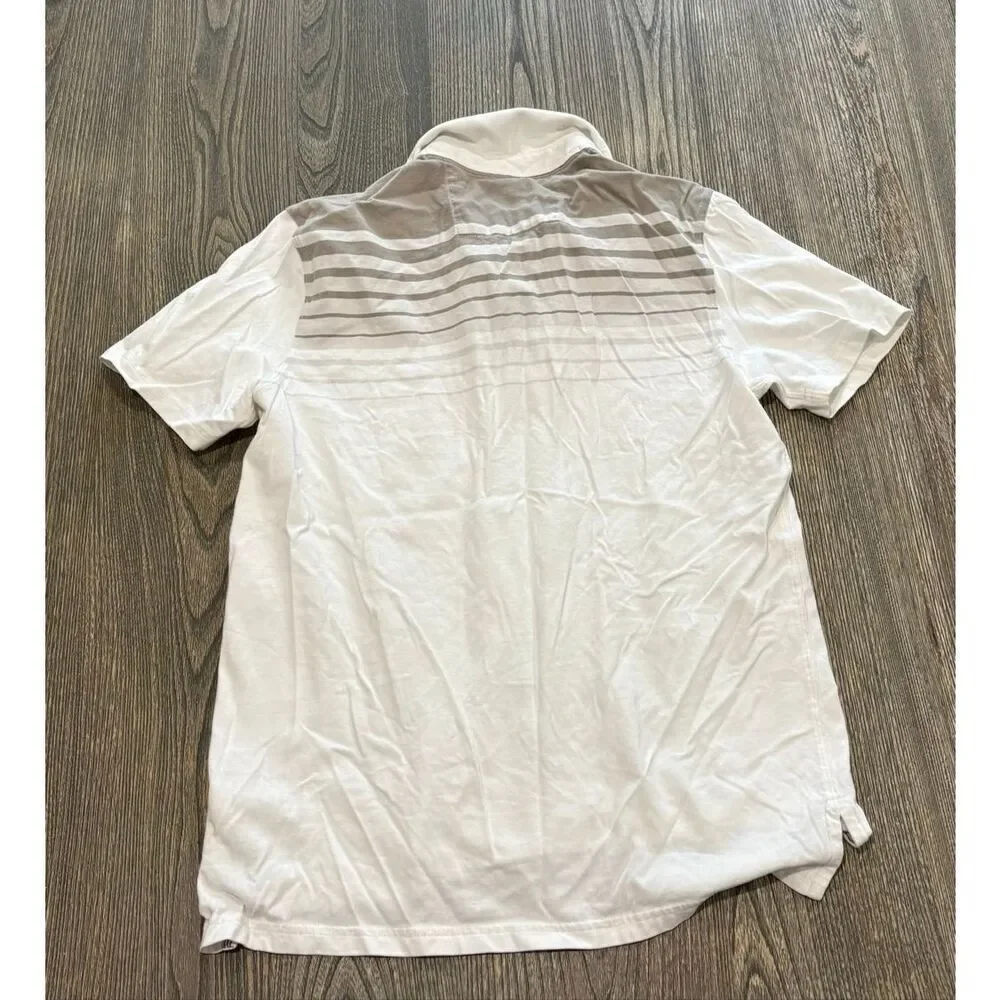 Banana Republic Mens Polo Shirt Short Sleeve Cotton Stripe White/Gray Size S